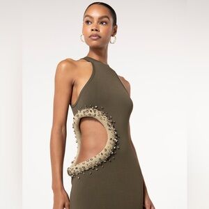 Cult Gaia Katina Beaded Olive Green Cut Out Dress Size Large BRAND NEW WITH TAGS